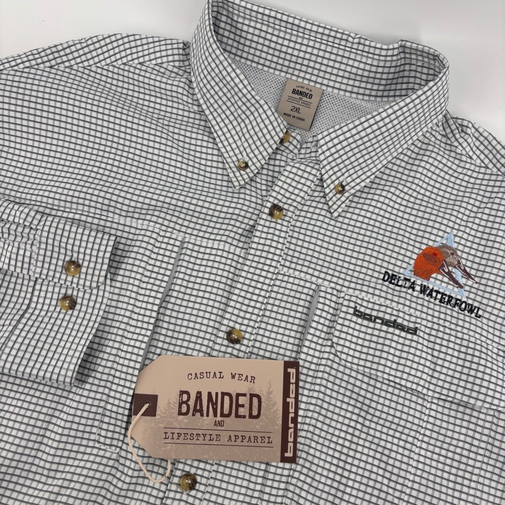 Banded Performance Fishing Shirt Mens 2XL Graphite Plaid NEW Delta Waterfowl L/S